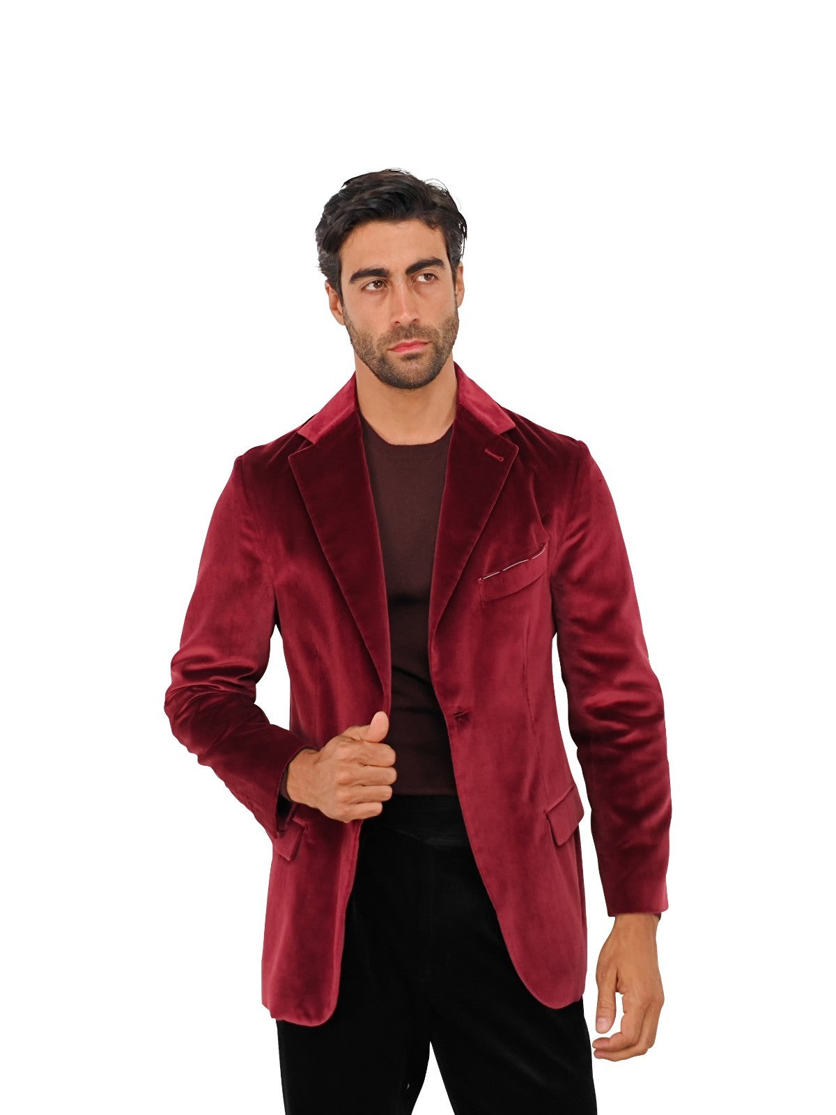 $1660 RUBINACCI NAPOLI Bordeaux 1 Buttons Jacket Velvet Cotton / Silk