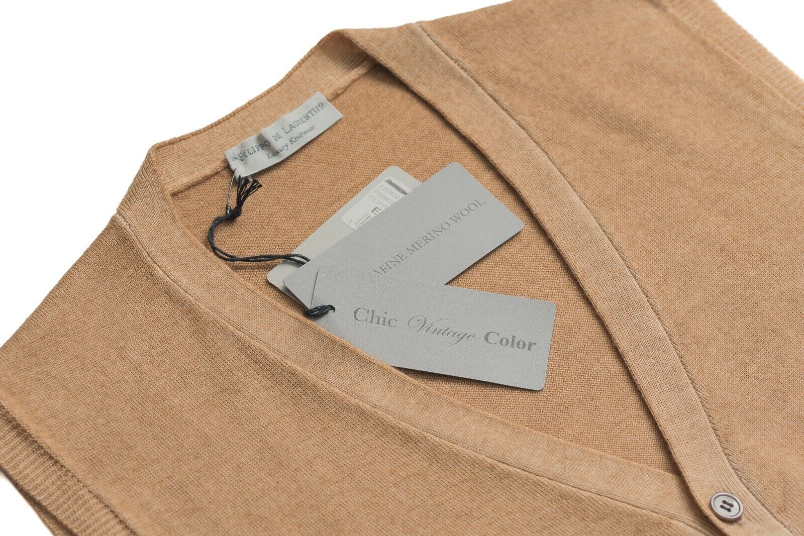 FILIPPO DE LAURENTIIS Camel Sweater Cardigan Extrafine Merino Wool Made in Italy