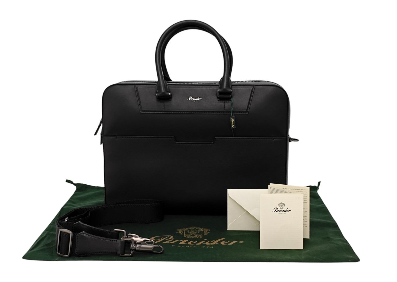 1240$ PINEIDER FIRENZE "Metro Smooth" Black Calf PC Briefcase Bag Document Case