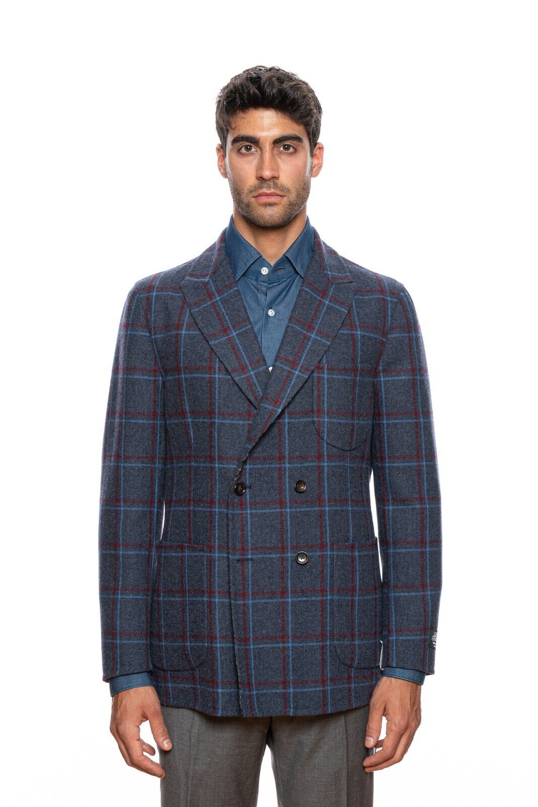 $2245 BELVEST Blue Flannel Wool REVERSIBLE Jacket Double Breasted 40 US 50 EU 8R