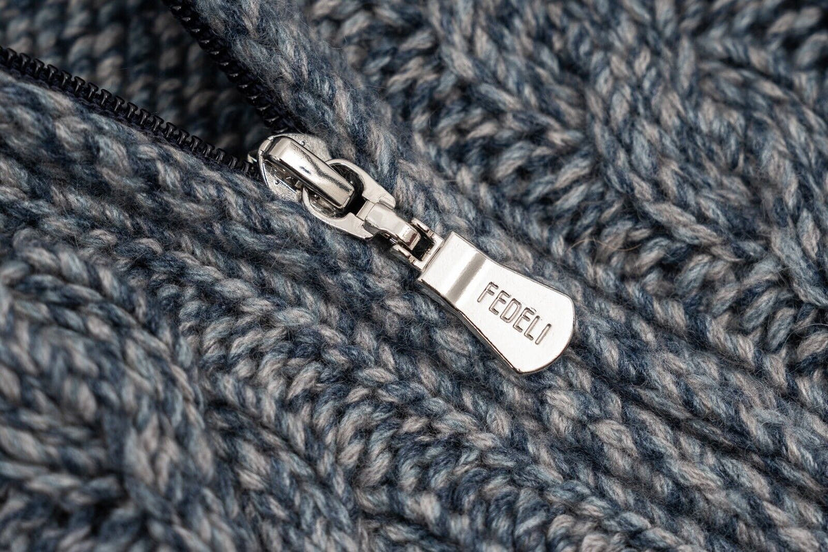 $1600 FEDELI "Breton" Blue Cardigan Jacket Zip Cashmere Blend 40 US / 50 EU
