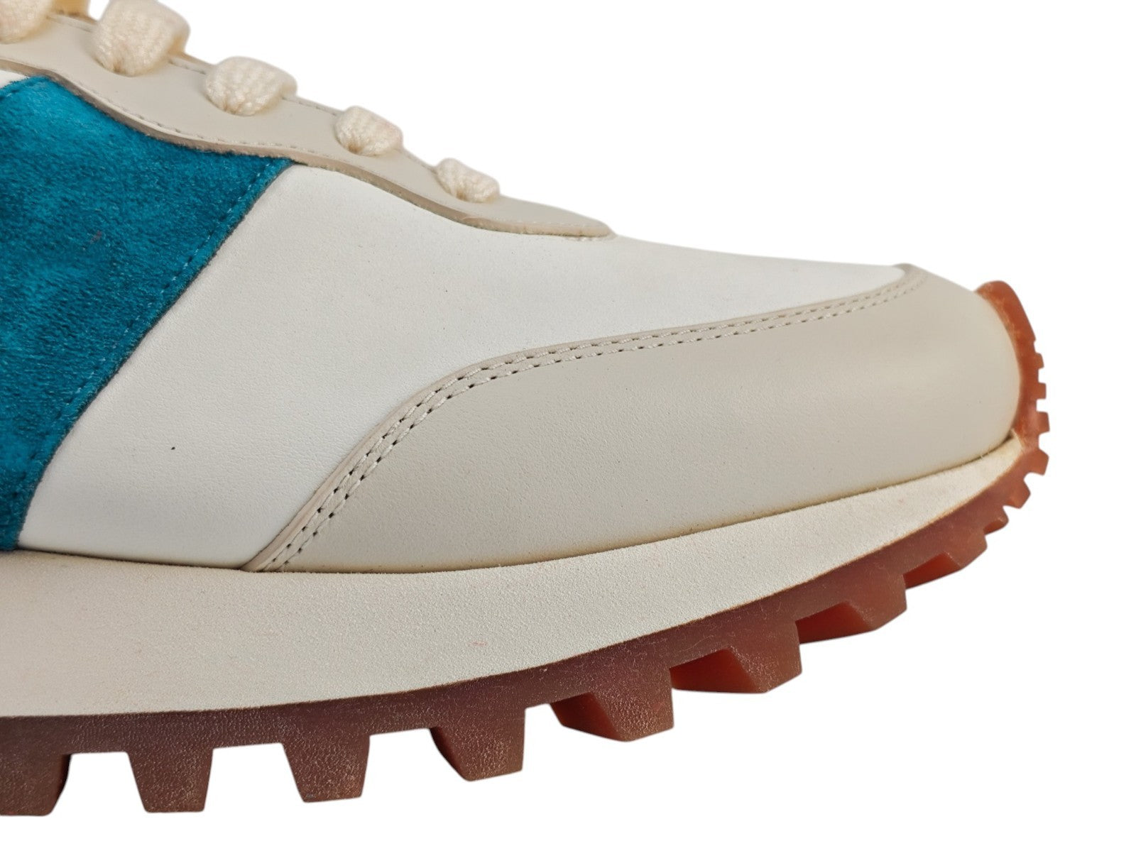 $900 TESTONI BOLOGNA "Como" Sneaker Shoes Sport Calf & Suede Ivory / Blue