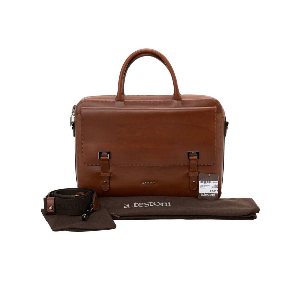 $1090 Testoni Bologna Caramel Briefcase PC Case Deluxe Antiqued Calf 
