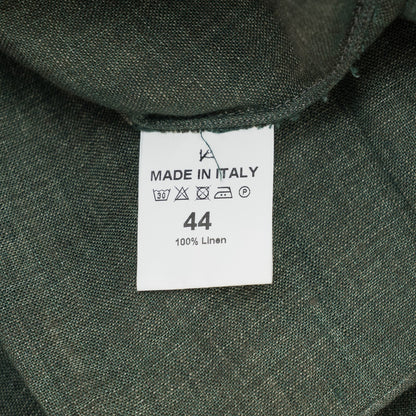 765$ ISAIA NAPOLI "Mix" Green Dress Shirt Hand-Sewn 100% Linen 17.5 - 44