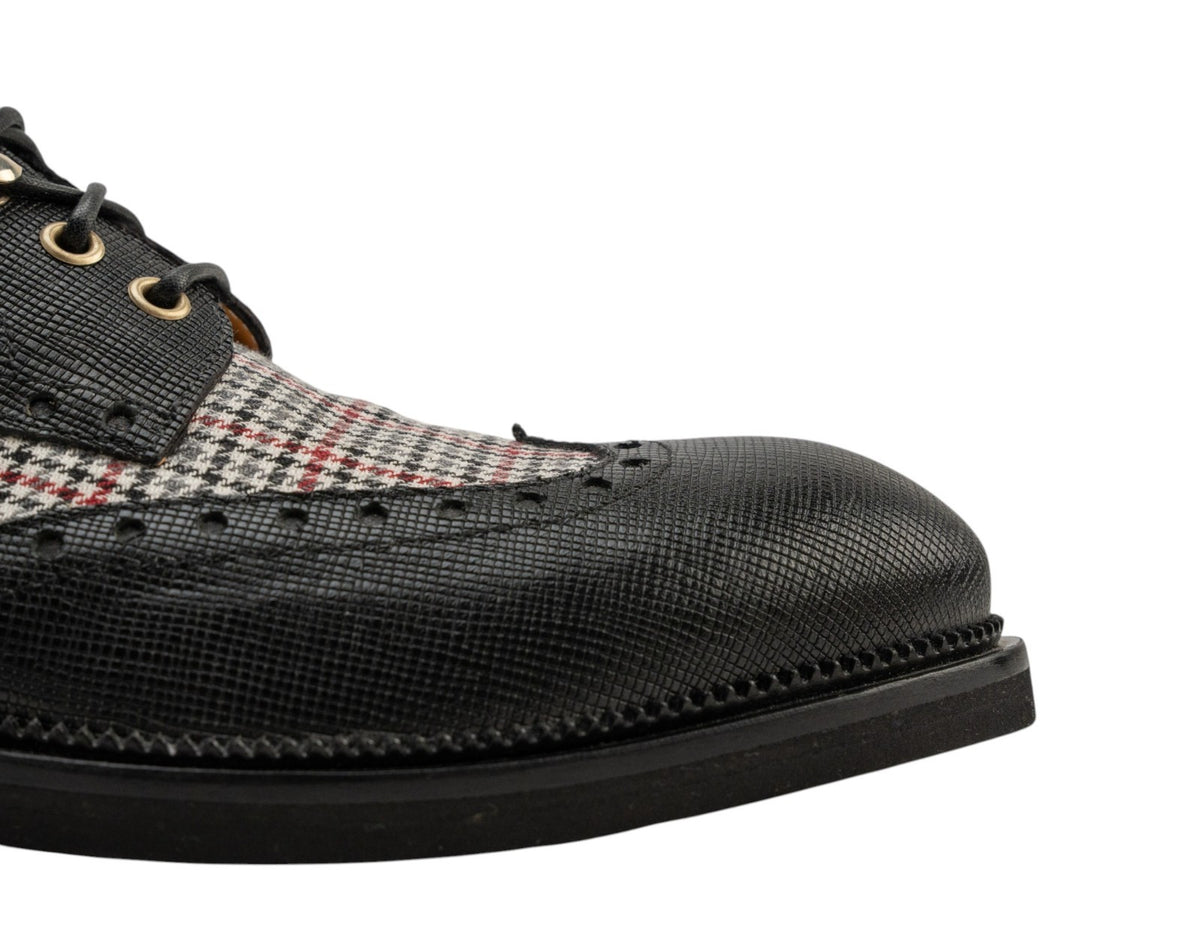 1200$ TESTONI Derby Shoes Saffiano + Princess of Walles Black 8 UK / 9 US  42 IT