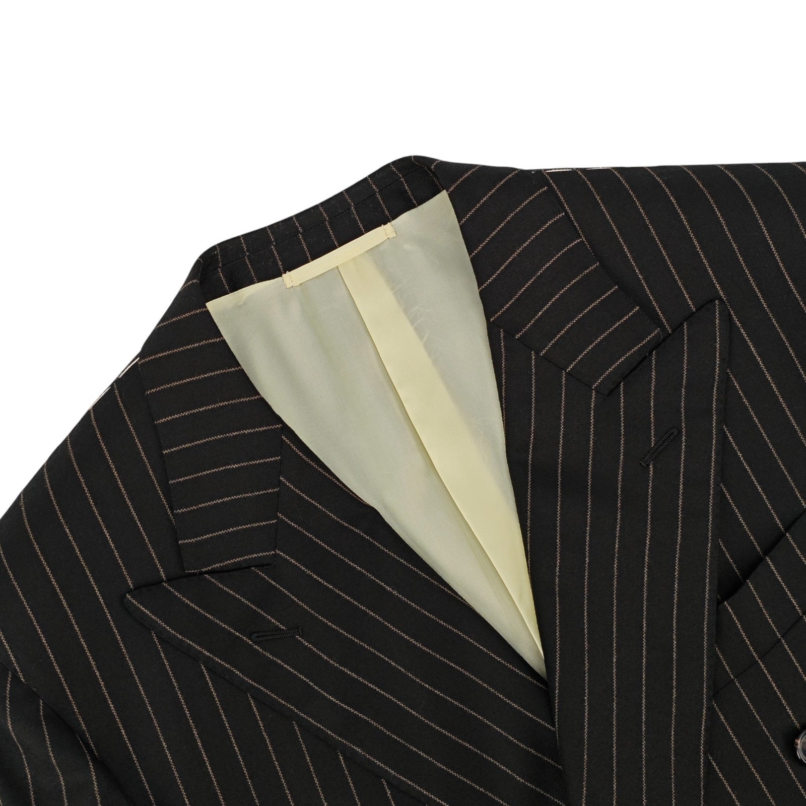 $2200 RAFFAELE CARUSO Black Double Breasted Suit Striped Wool 150's  40 US 50 EU