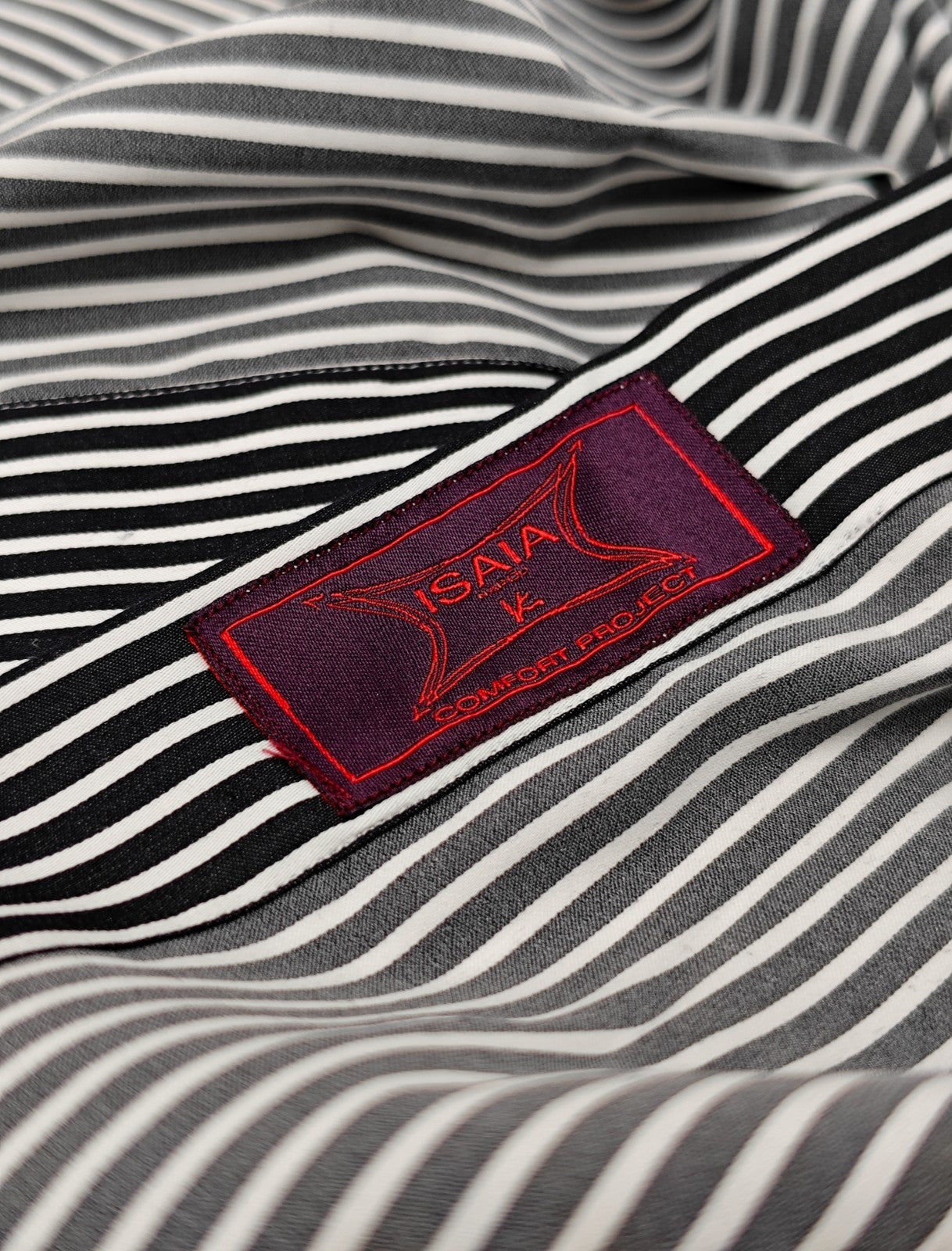 730$ ISAIA NAPOLI "Mix" Comfort Black / White Striped Dress Shirt Fine Cotton