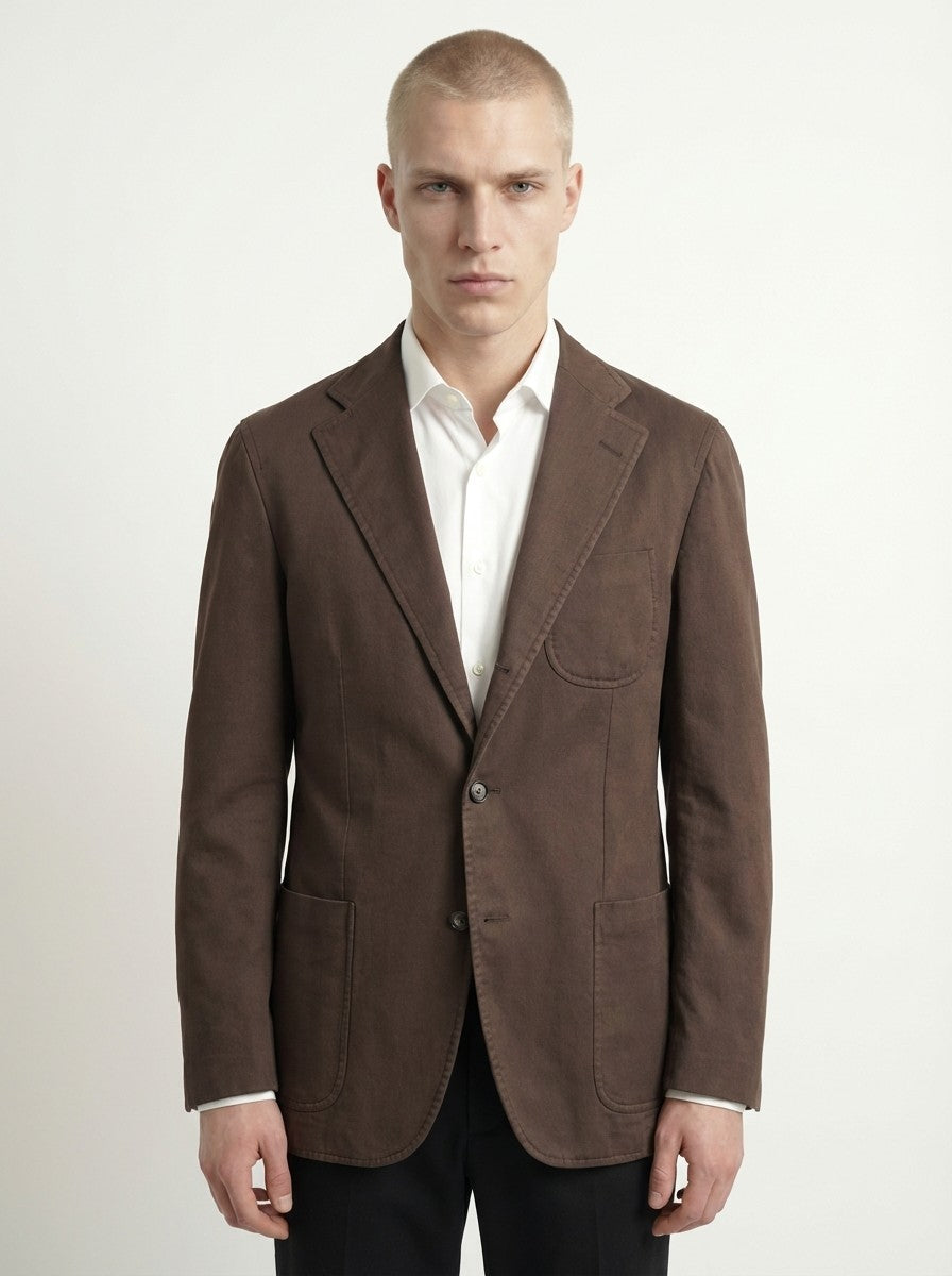 1450$ RAFFAELE CARUSO Brown Cotton Jacket Sport Coat Made in Italy 40 US / 50 IT