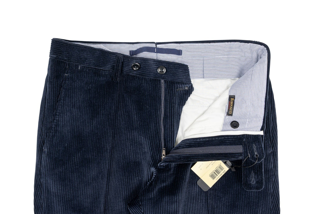 625$ RUBINACCI NAPOLI "Luca" Blue Cotton Corduroy Trouser Pant 30 US / 46 EU