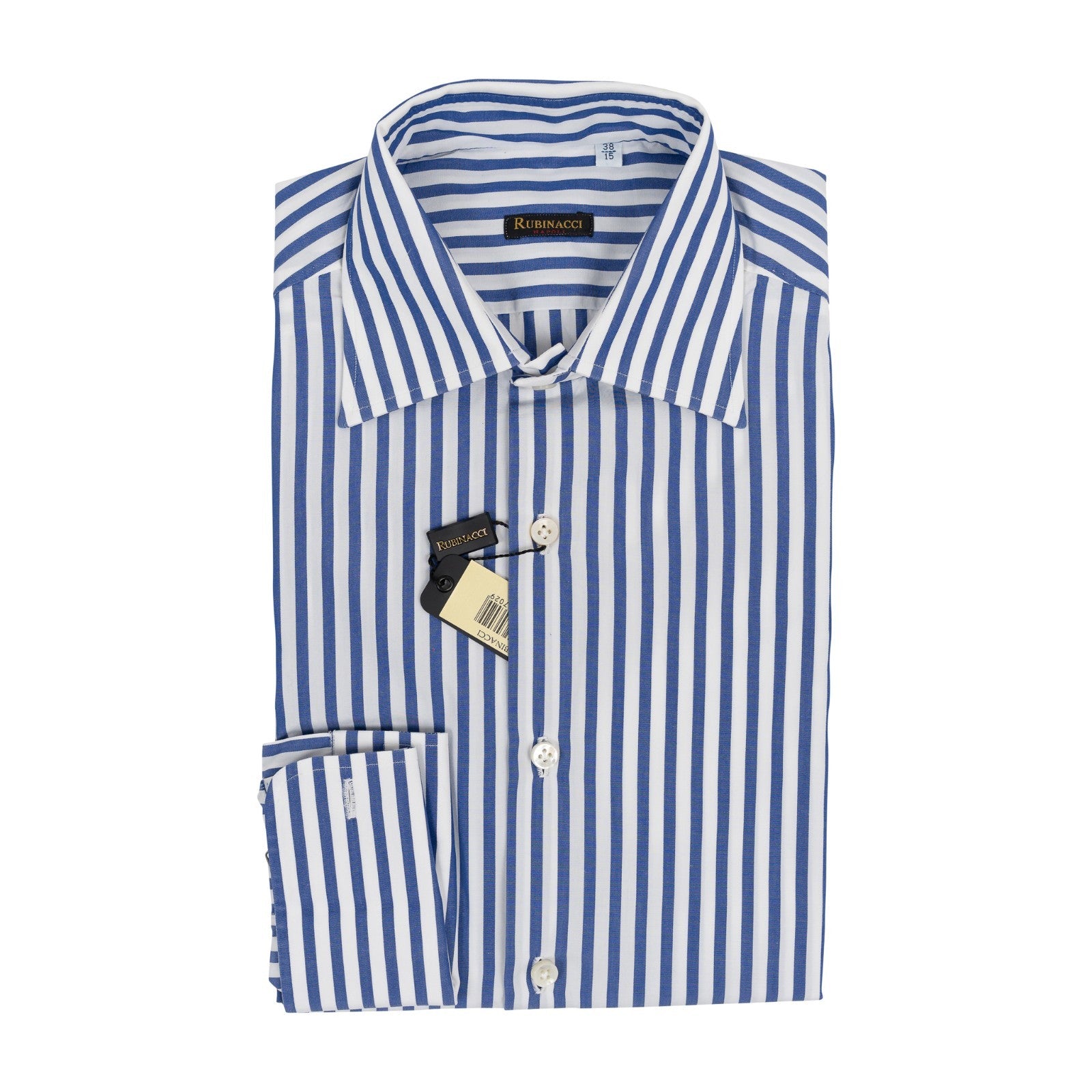 670$ RUBINACCI NAPOLI Blue / White Hand-Sewn Striped Shirt Cotton   7U