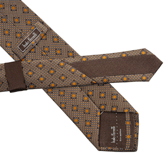 $290 ITALO FERRETTI Tie Medallion Brown 100% Silk Handmade in Italy ZILLI