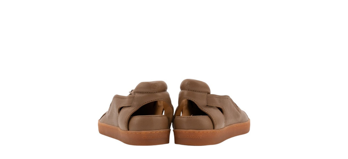 1450$ GIORGIO ARMANI Runway Sandal Zip Shoes With Cut-Outs Light Brown Leather