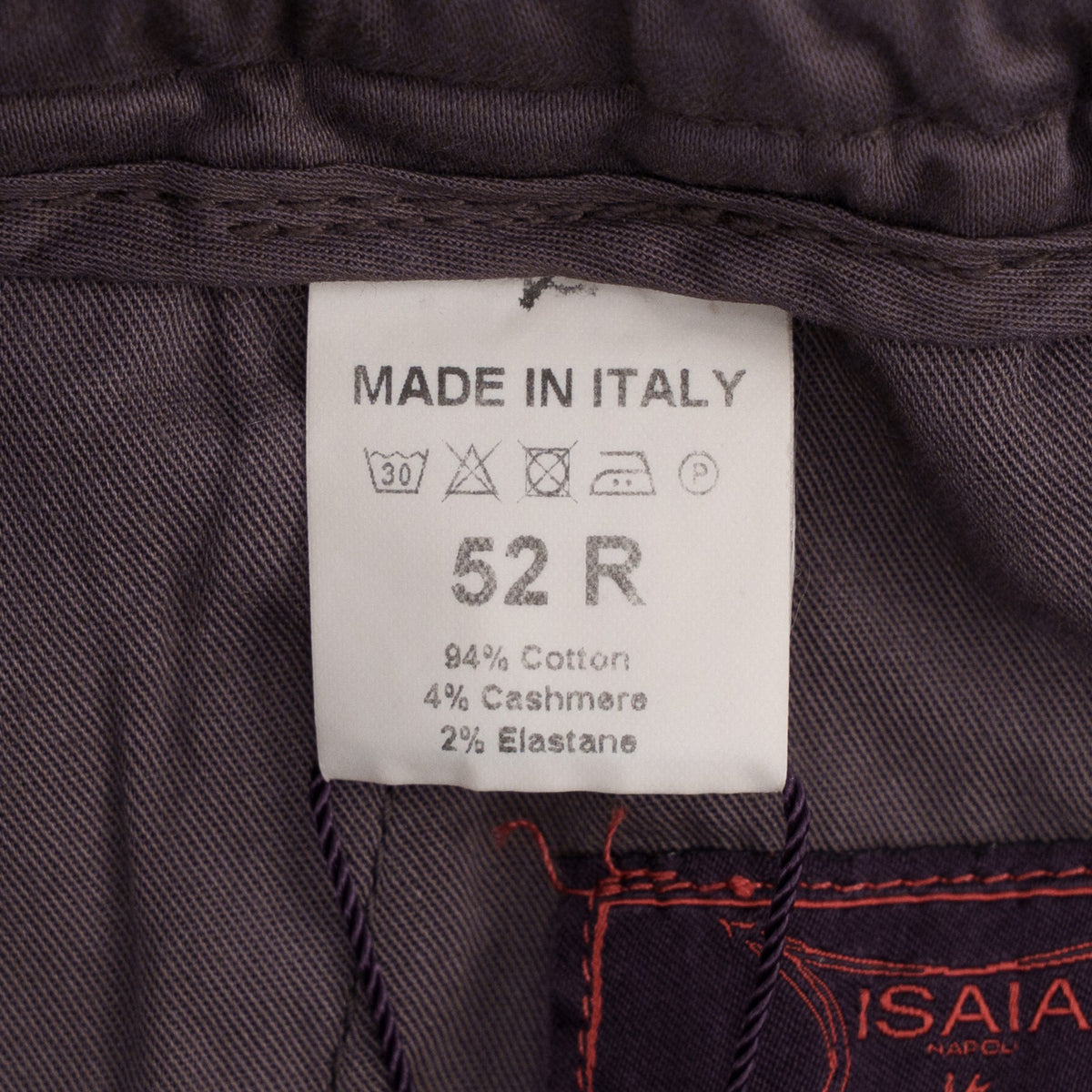 1290$ ISAIA NAPOLI Plum Drawstring Pant Cotton Cashmere Regular 36 US / 52 EU