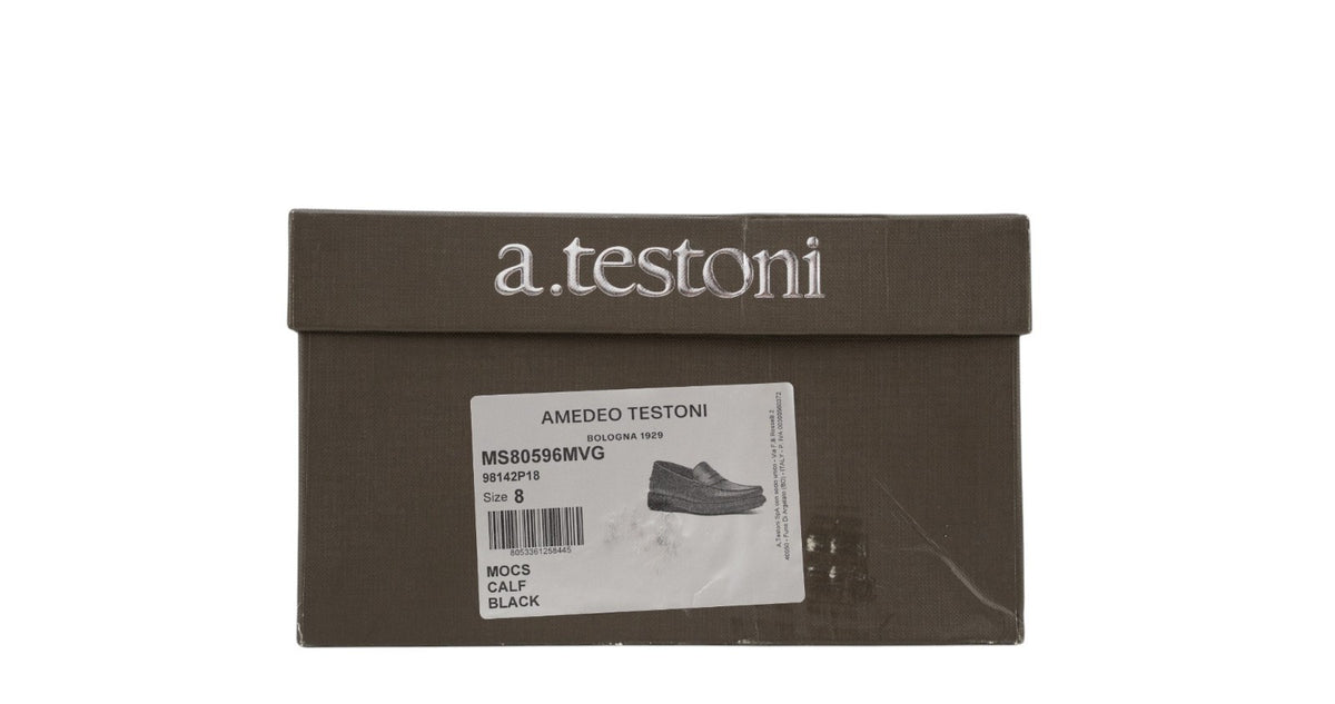 1050$ TESTONI "Mocs" Penny Loafer Shoes Calf Black 8 UK / 9 US / 42 IT