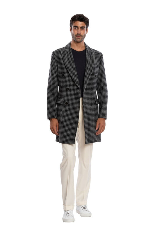 $2950 LUIGI BORRELLI NAPOLI Hand-Sewn Grey Coat Double Breasted Wool Cotton