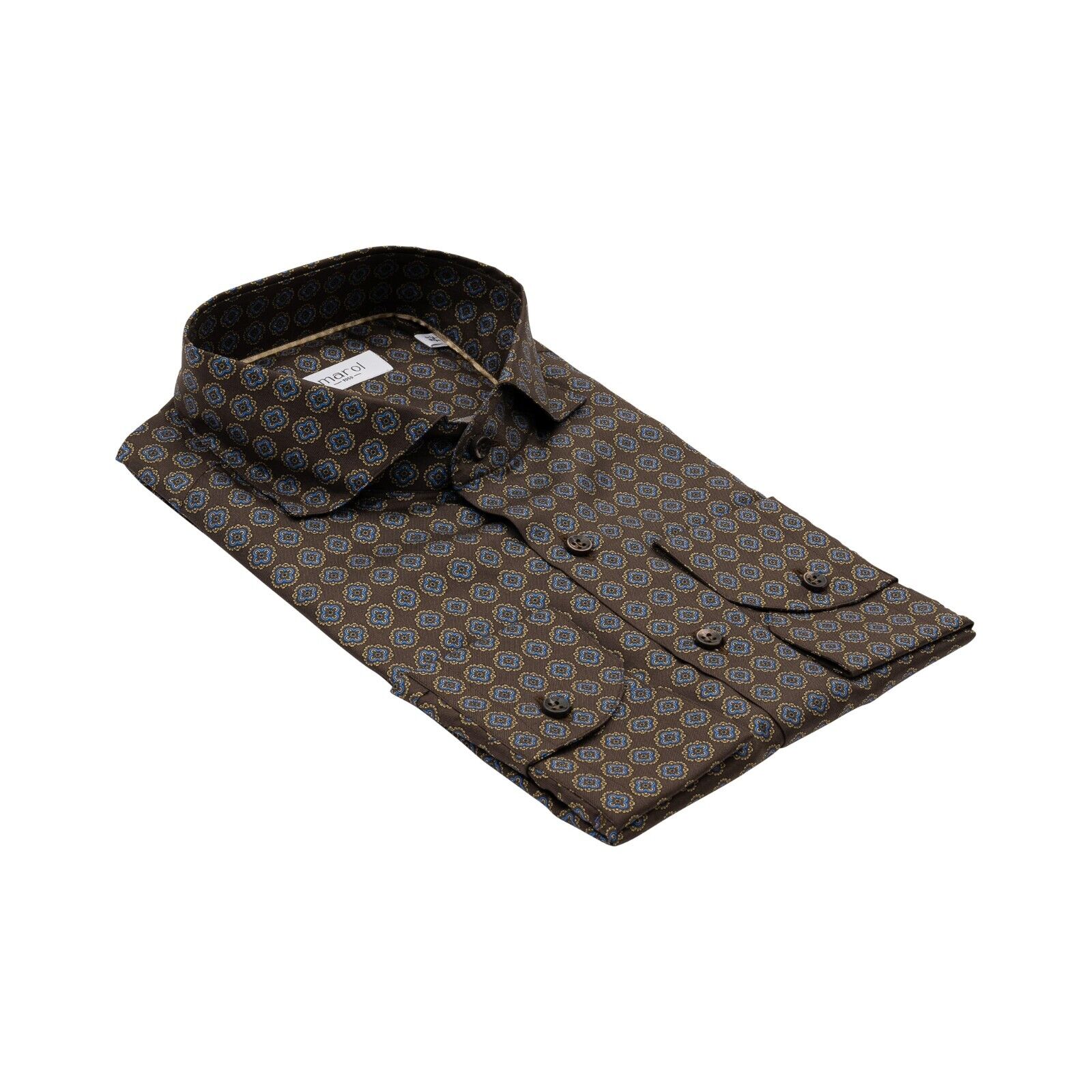 1400$ LUXURY MAROL BOLOGNA Medallion Shirt Brown 100% COMO SILK Satin  16 - 41