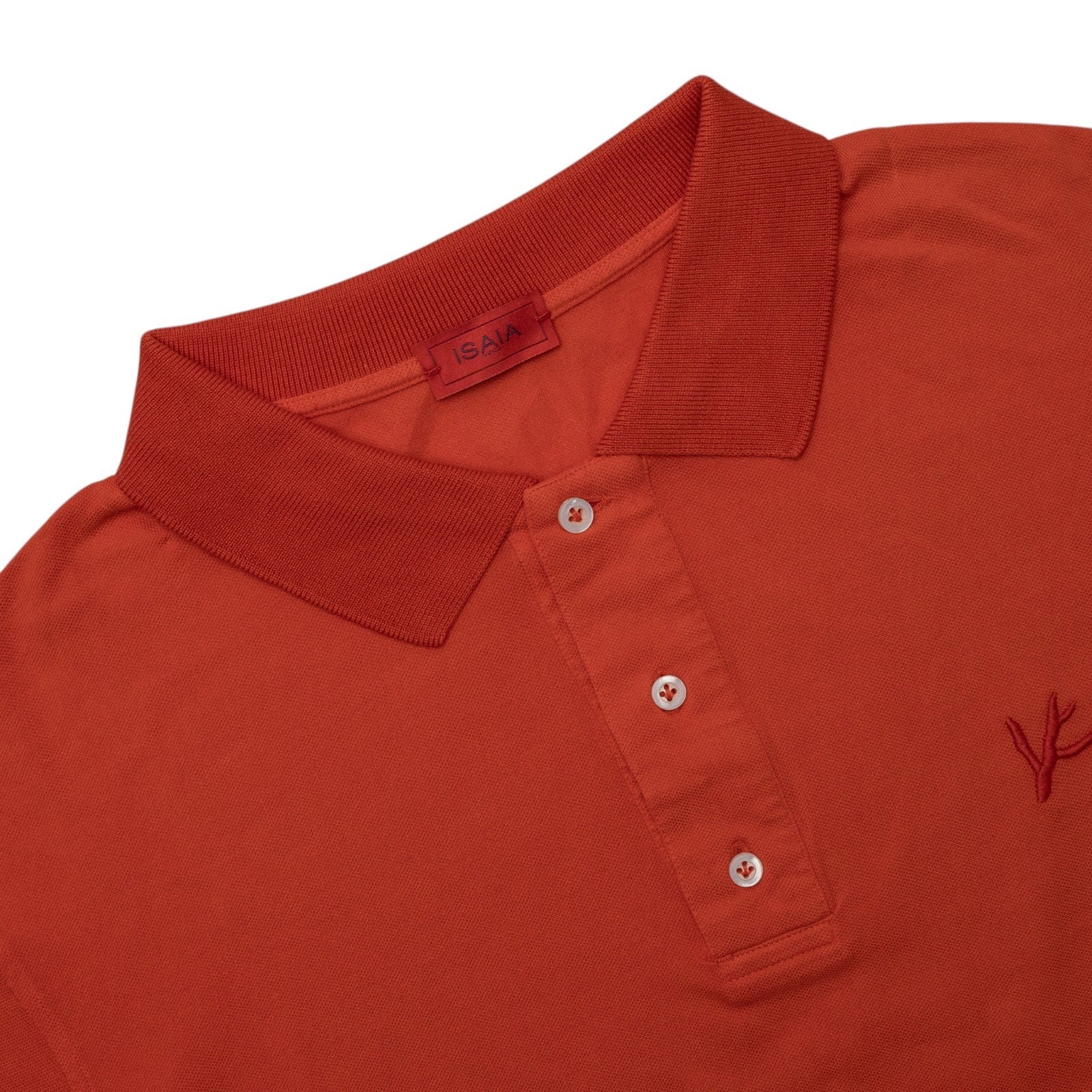 575$ ISAIA NAPOLI Garment Dyed Cotton Piquet Short Sleeve Polo Orange Size M