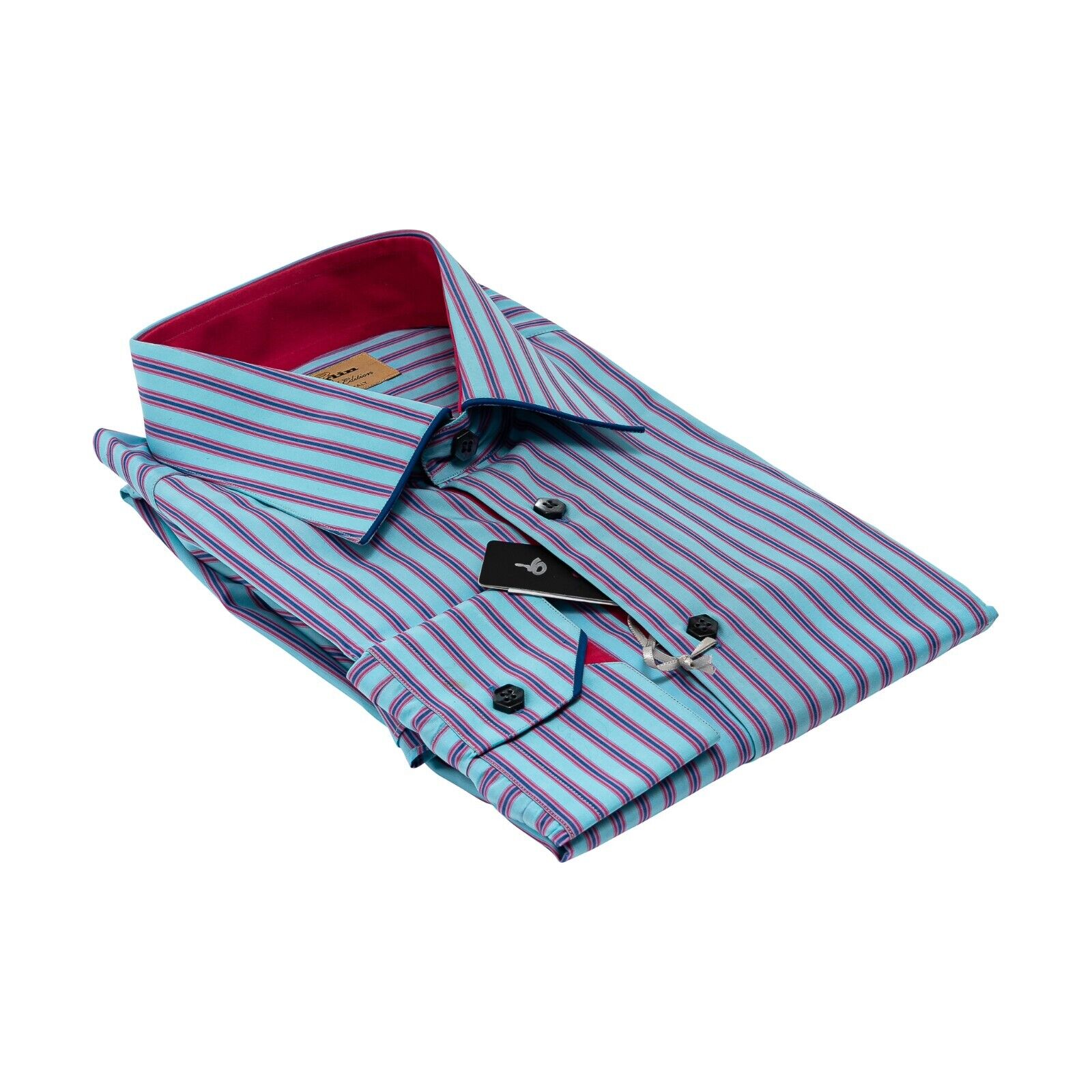690$ LUXURY GERLIN Shirt Striped Tiffany Cotton 16 - 41 9G BIJAN