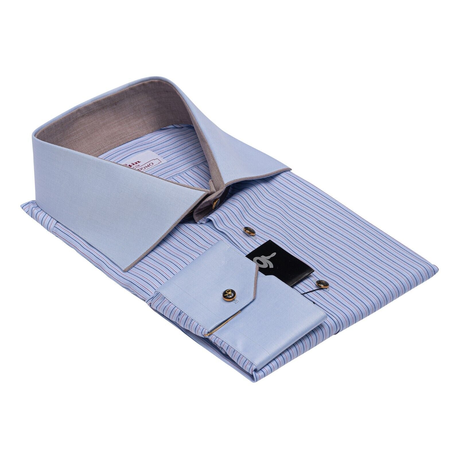 690$ LUXURY GERLIN Shirt Striped Blue "VESUVIO" Cotton 2F ZILLI