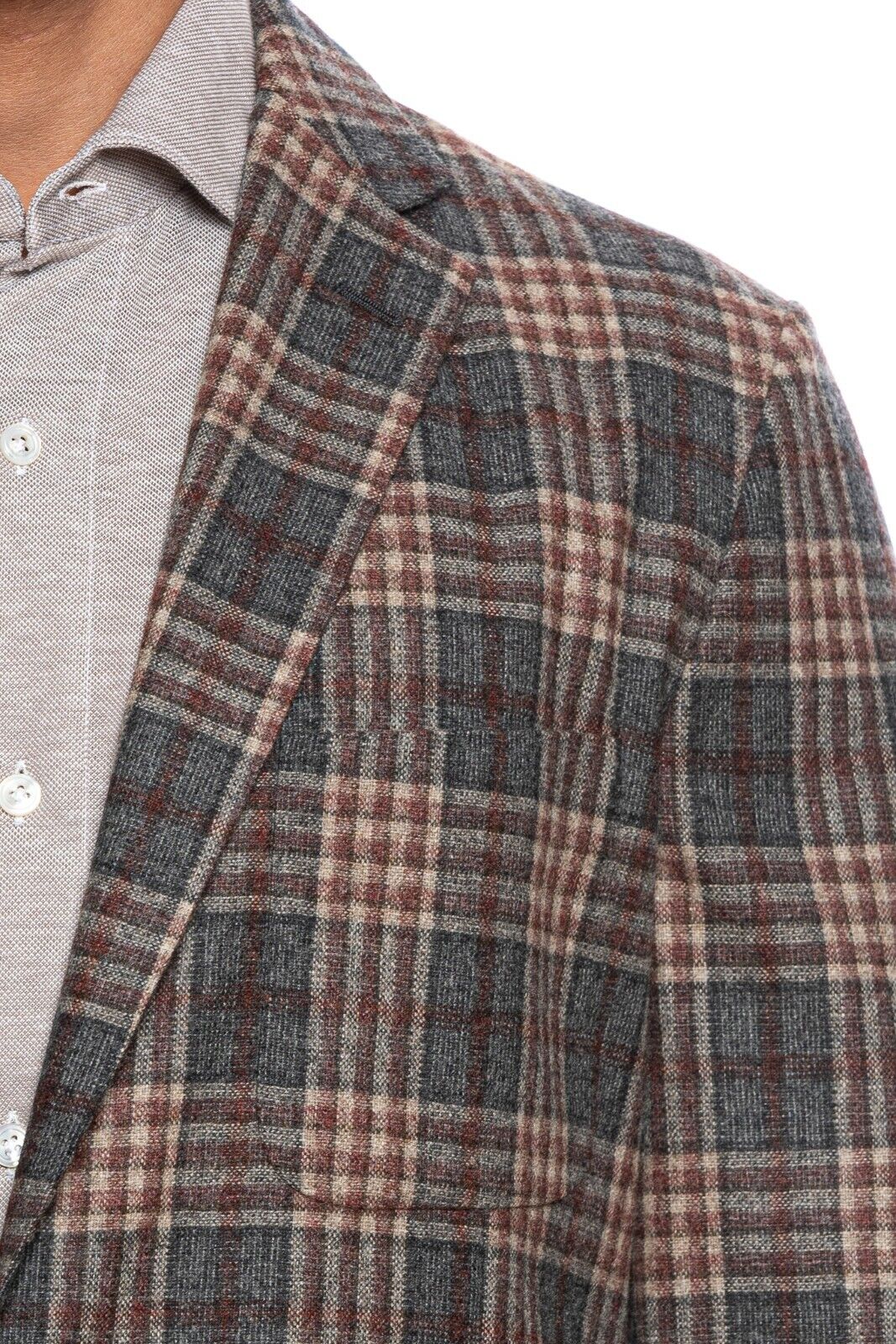 $1799 BELVEST Gray Wool Cashmere Check Jacket Blazer 40 US / 50 EU Drop 8R