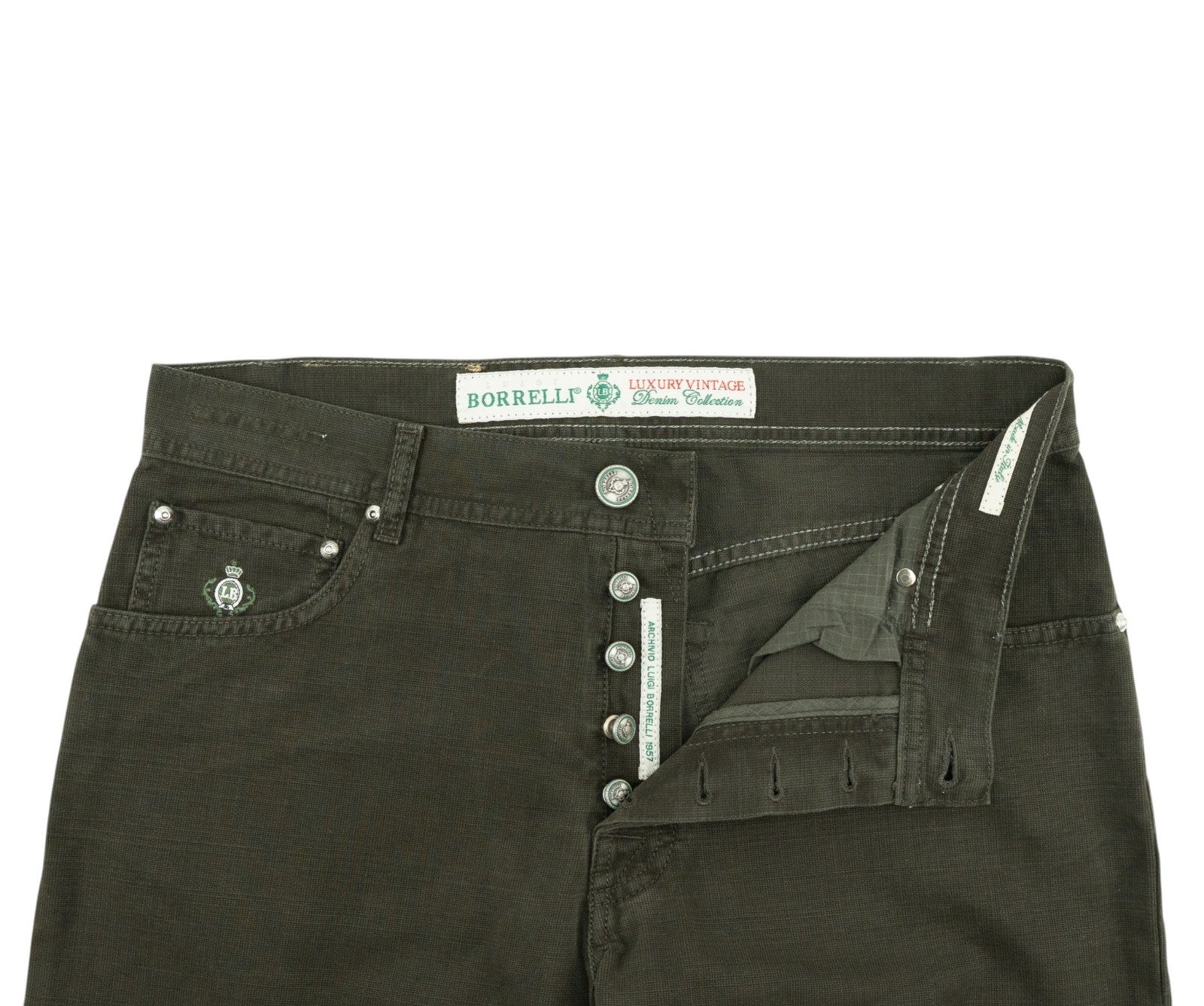 415$ LUIGI BORRELLI NAPOLI Dark Green Denim Jeans Pant Cotton 34 US / 50 EU