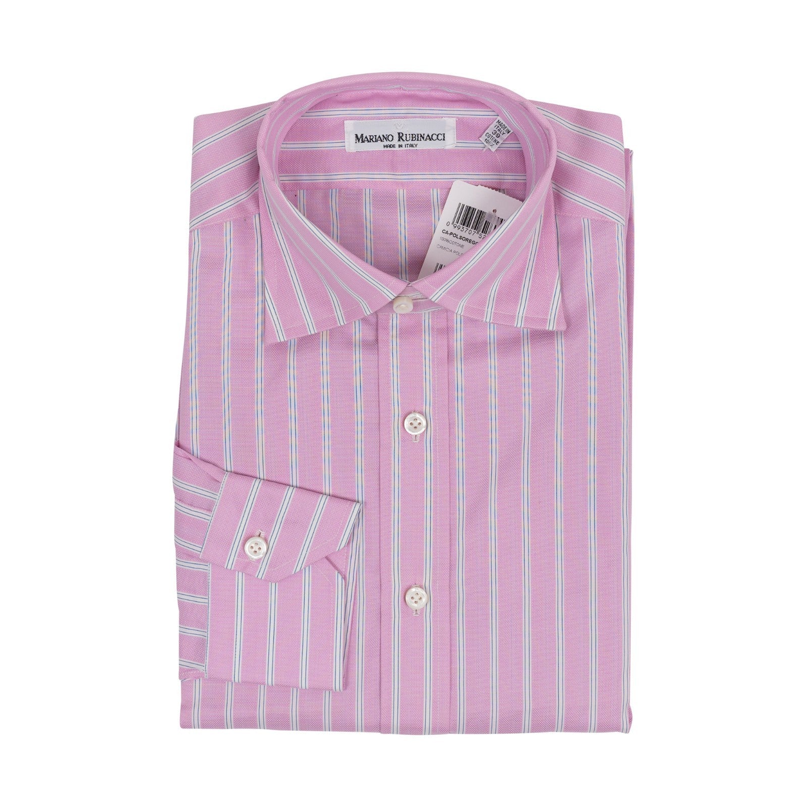 520$ RUBINACCI NAPOLI Pink Hand-Sewn Striped Shirt Cotton Classic Fit  6P