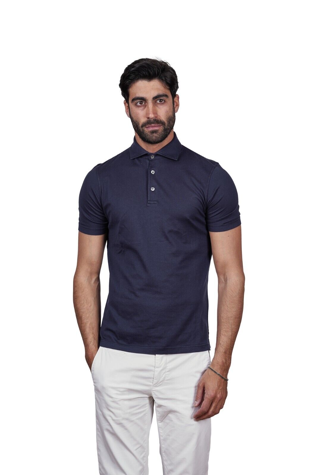 280$ Luxury FEDELI CASHMERE Knit Polo Giza Cotton Blue Navy 36 US / 46 EU
