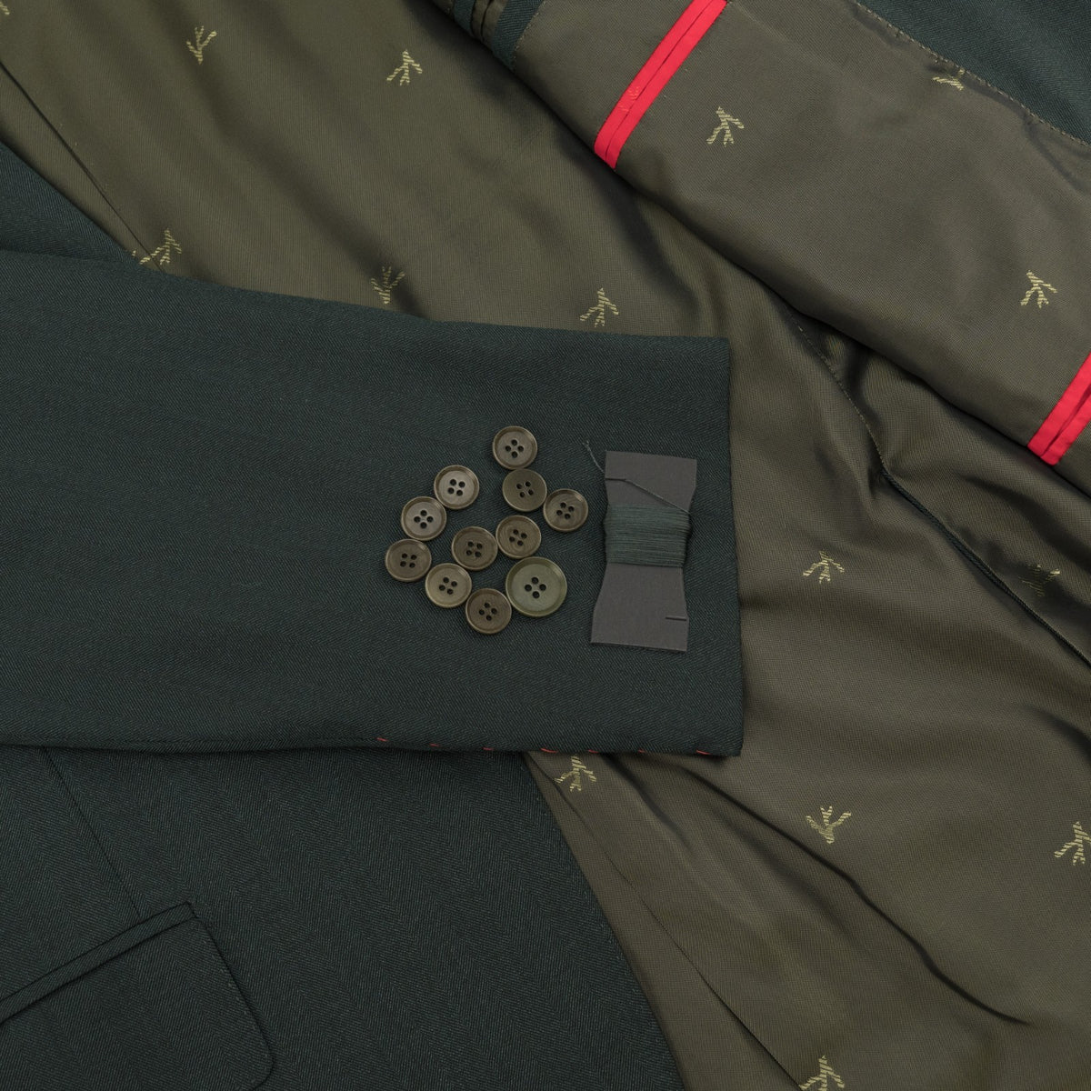 $7155 ISAIA "Sanita" Dark Green Suit Hand-Sewn Fine Wool & Silk Herringbone