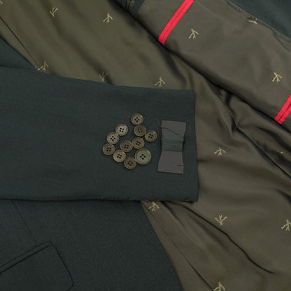 $7155 ISAIA "Sanita" Dark Green Suit Hand-Sewn Fine Wool & Silk Herringbone