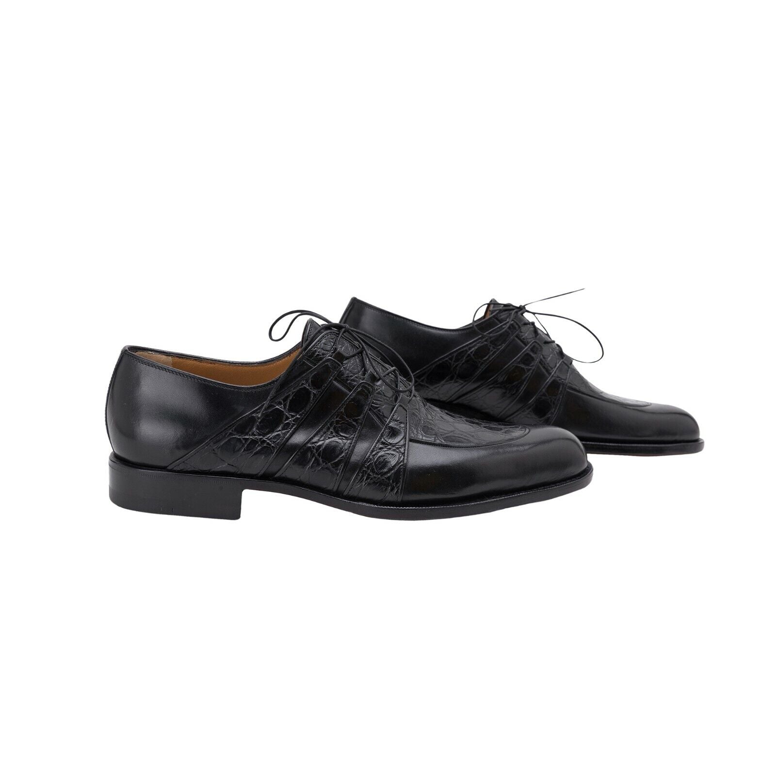 $1550 Testoni Bologna GOODYEAR BOLOGNESE Derby Shoes Genuine Crocodile + Calf