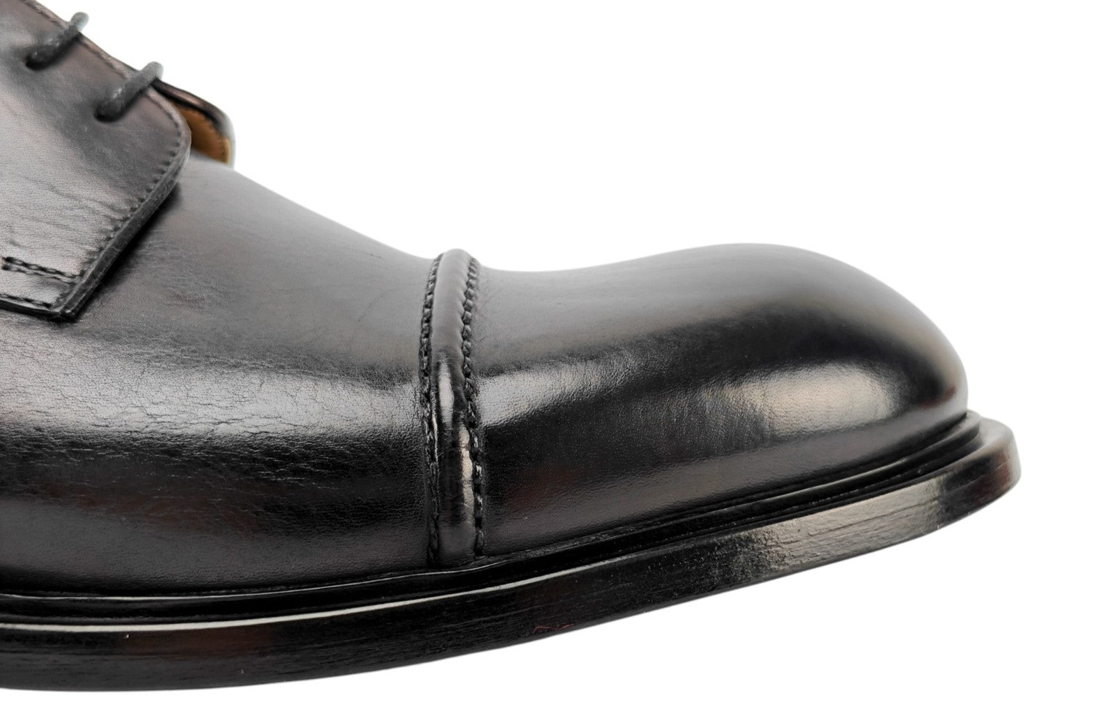 1050$ TESTONI "Alba" BOLOGNESE Derby Shoes Black Lux Calf 8 UK / 9 US / 42 IT