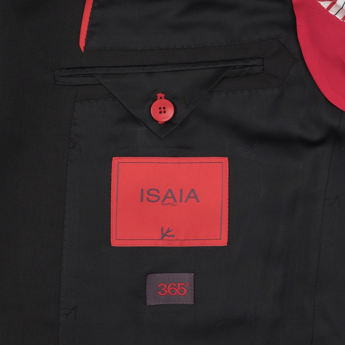 $7150 ISAIA "Sanita" Black Suit Hand-Sewn Fine Wool Aquaspider Water Repellent