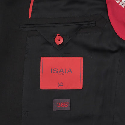 $7150 ISAIA "Sanita" Black Suit Hand-Sewn Fine Wool Aquaspider Water Repellent