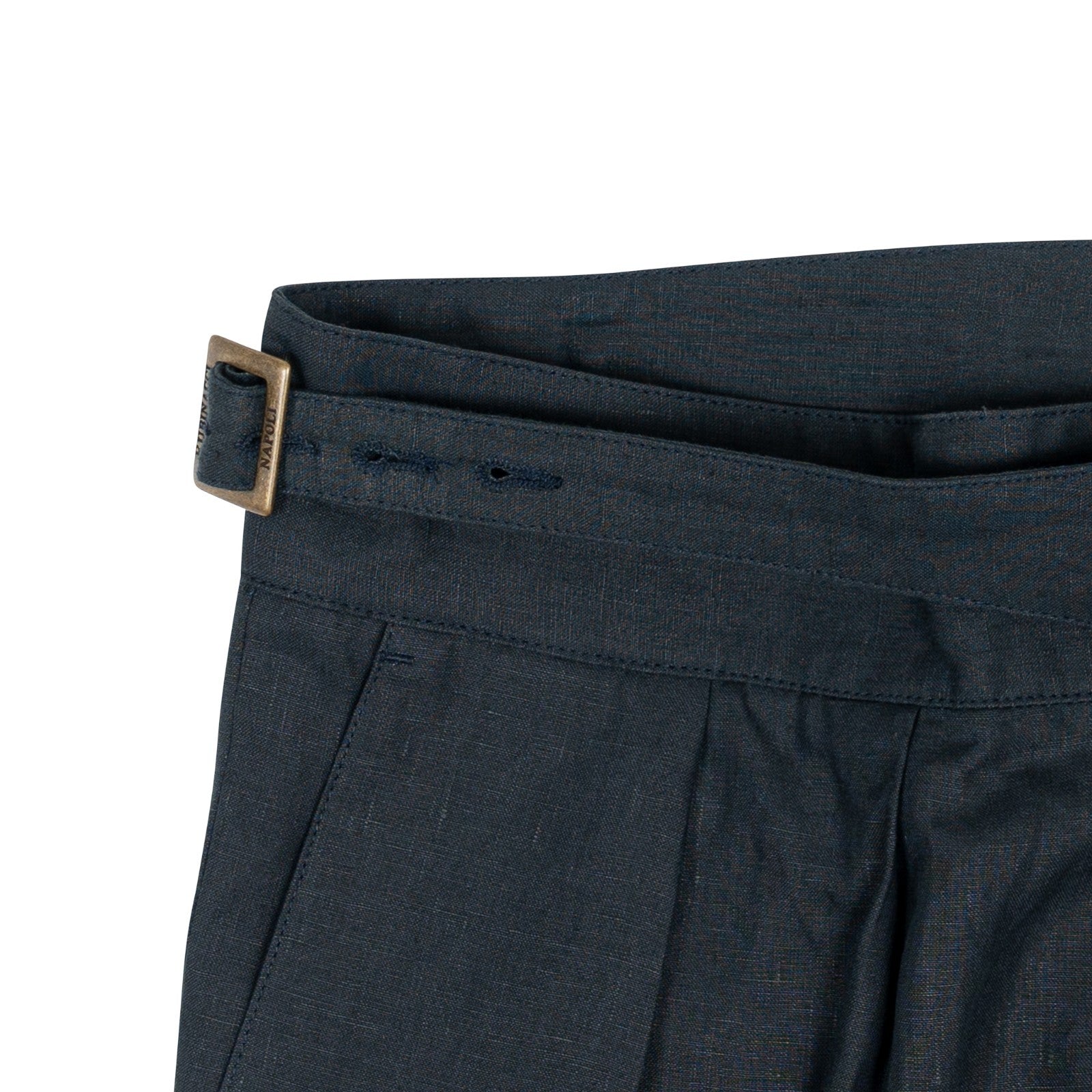 670$ RUBINACCI NAPOLI "Manny" Dark Blue High Rise Pant 100% Linen 38 US / 54 EU