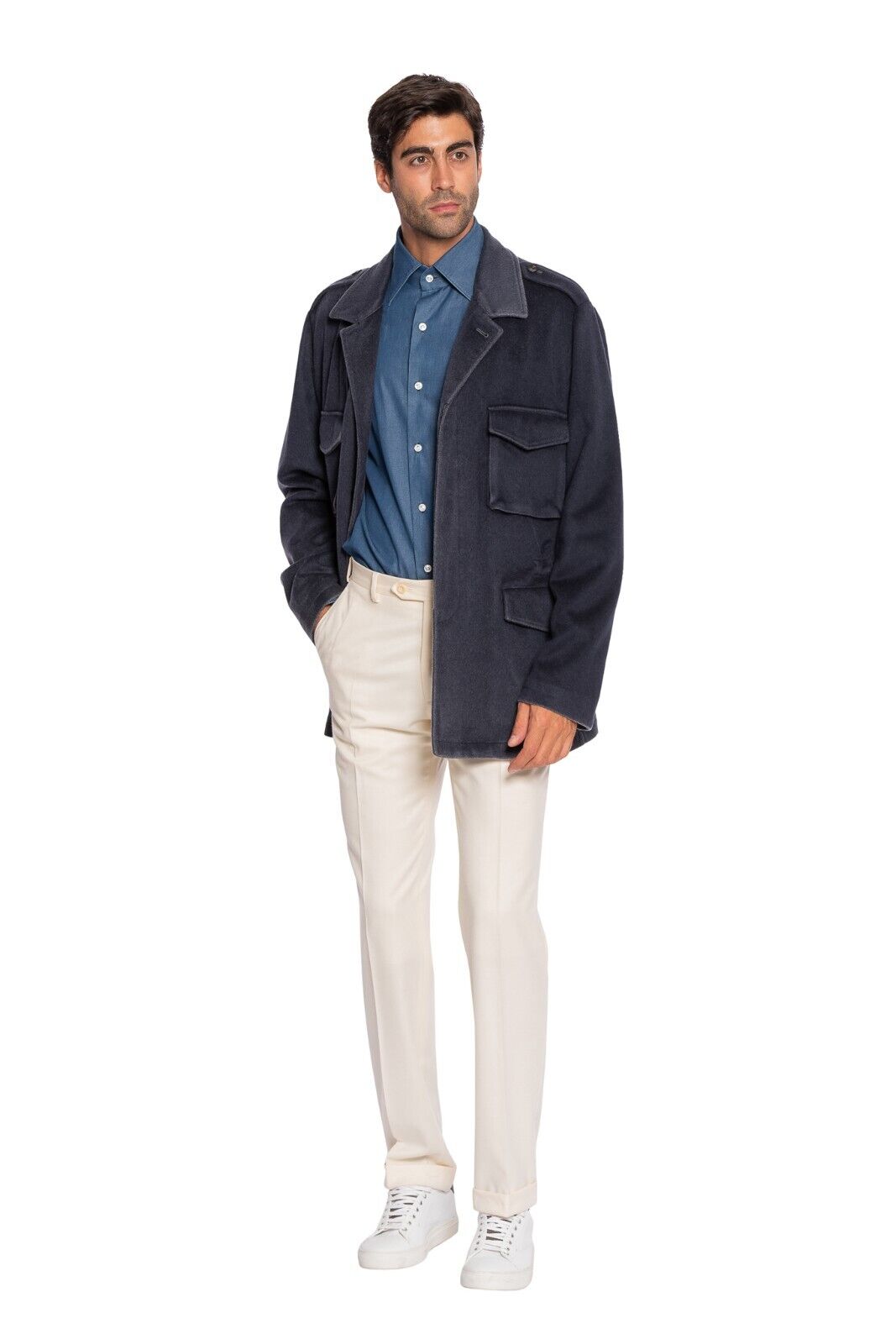 $2800 BOGLIOLI Blue Field Jacket Coat 100% Cashmere Dyed Process 46 US / 56 EU