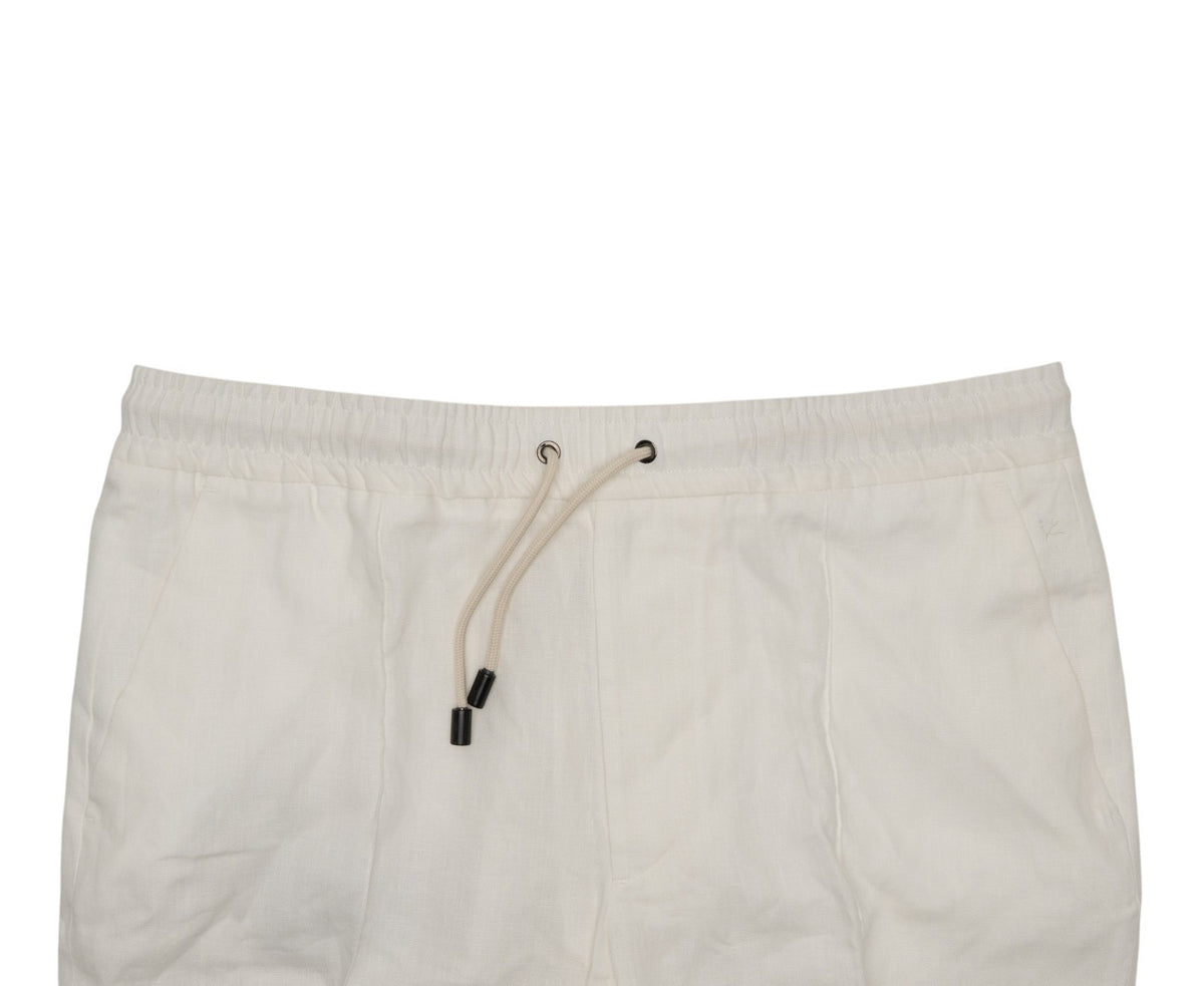 1150$ ISAIA White Drawstring Pant 100% Linen Regular Fit 38 US / 54 IT