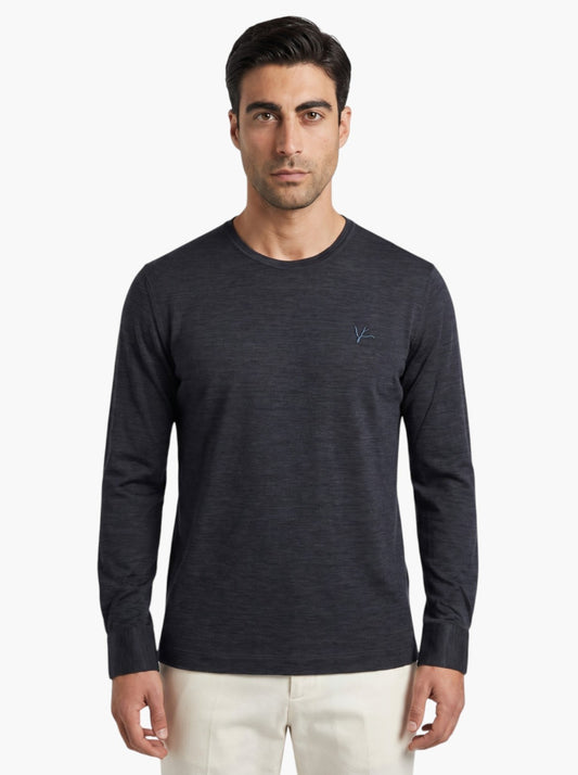 1075$ ISAIA NAPOLI Dark Blue Handmade Sweater T-Shirt Fine Wool Size L