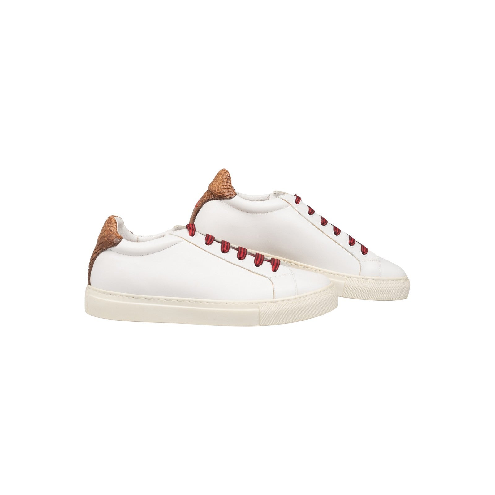 2800$ ISAIA White Leather Sneakers Shoes Brown Crocodile Detail 6.5 UK  7.5 US