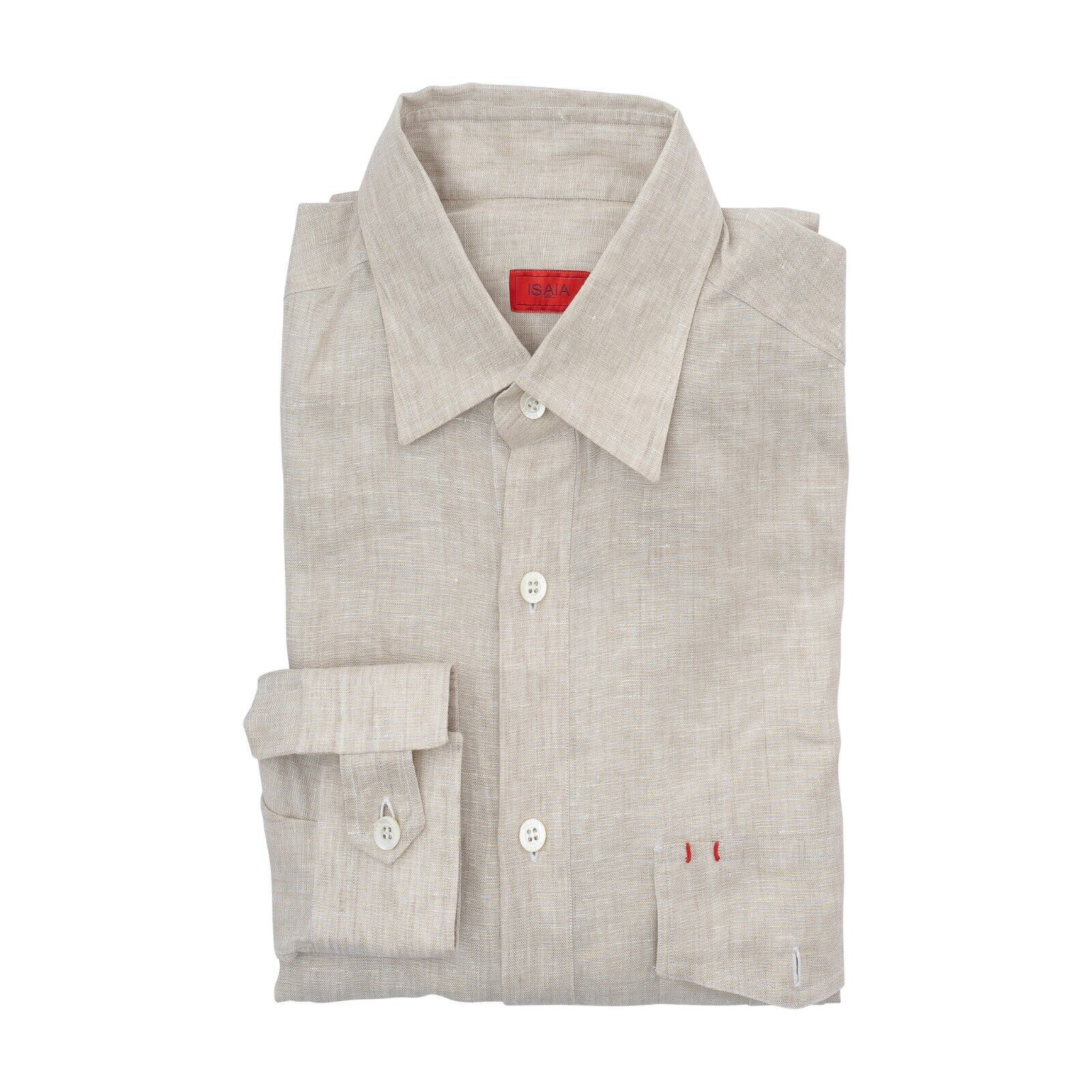 900$ ISAIA NAPOLI Beige Hand-Sewn Sartorial Casual Shirt 100% Linen 16 - 41