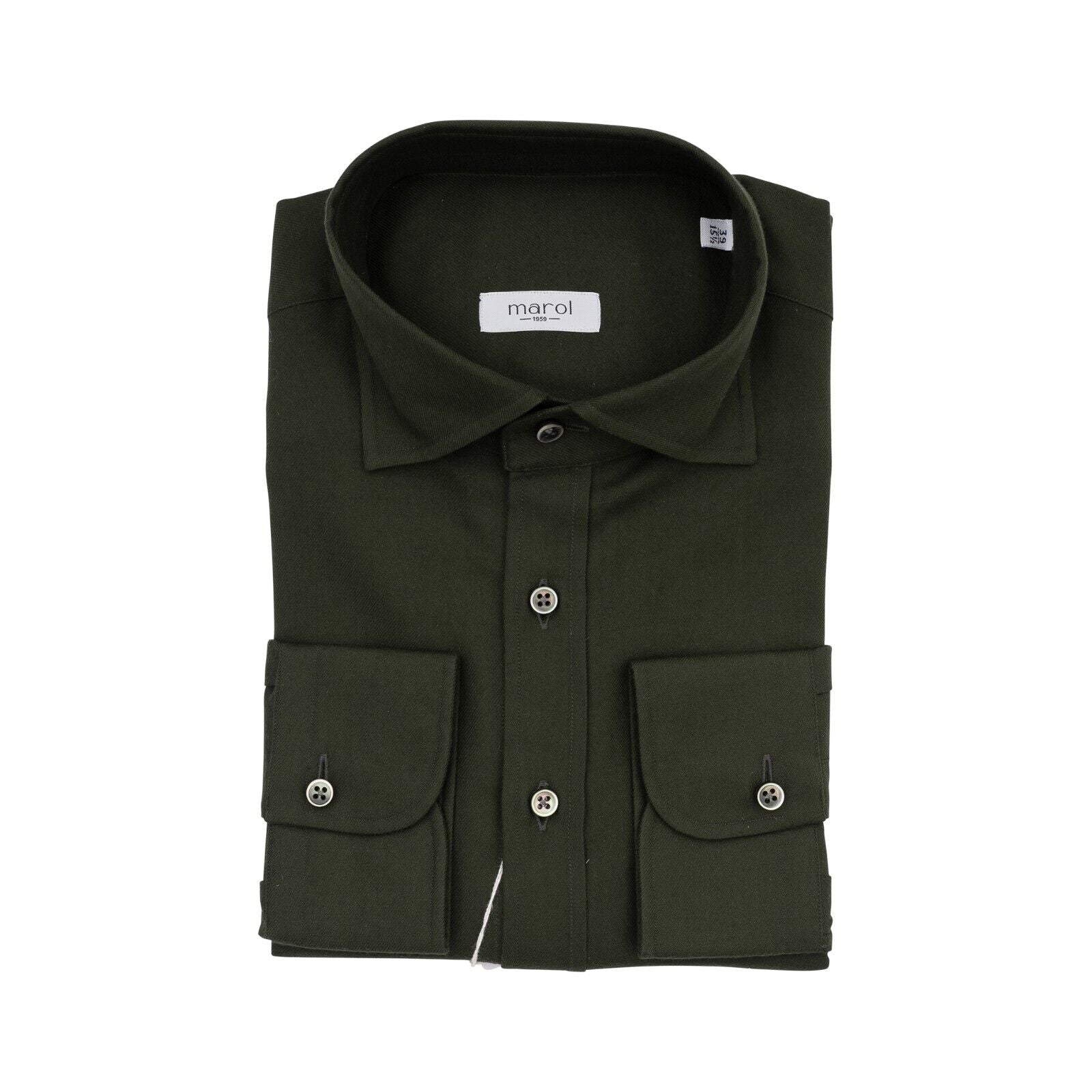 1400$ LUXURY MAROL BOLOGNA  Solid Shirt Green Cashmere / Cotton  15.5 - 39