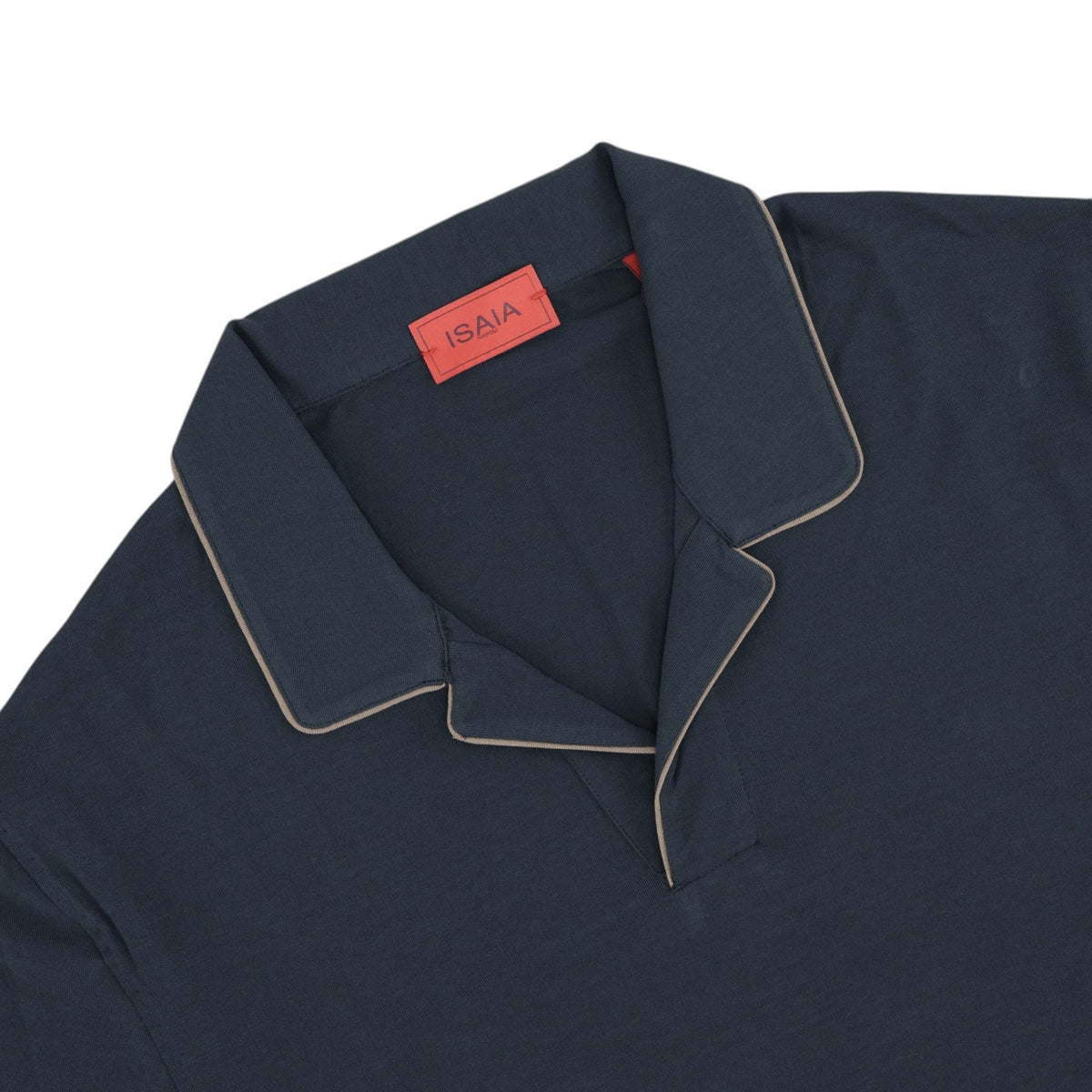685$ ISAIA NAPOLI Jersey Cotton Polo Short Sleeve Camp Collar Blue