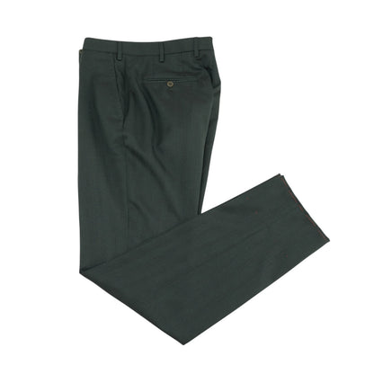$7155 ISAIA "Sanita" Dark Green Suit Hand-Sewn Fine Wool & Silk Herringbone