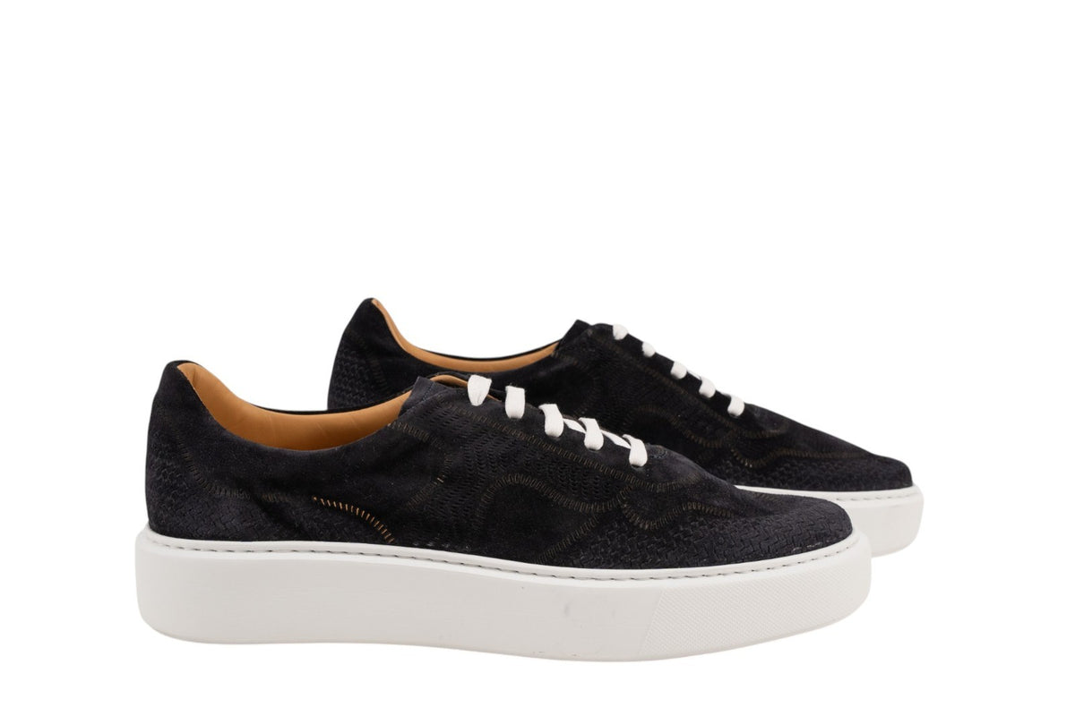 850$ TESTONI "Sassari" Sneaker Shoes Unlined Suede Navy 8 UK  / 9 US / 42 IT