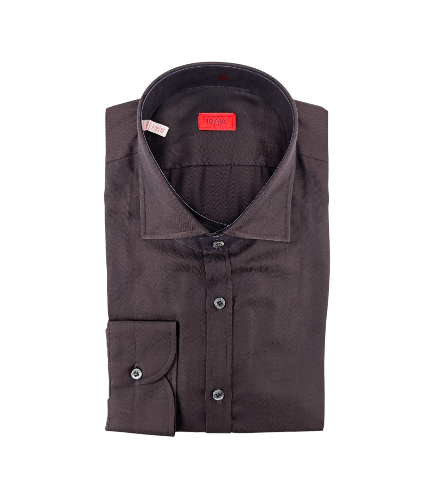780$ ISAIA NAPOLI Dress Shirt Dark Brown Herringbone Fine Cotton 18 - 45