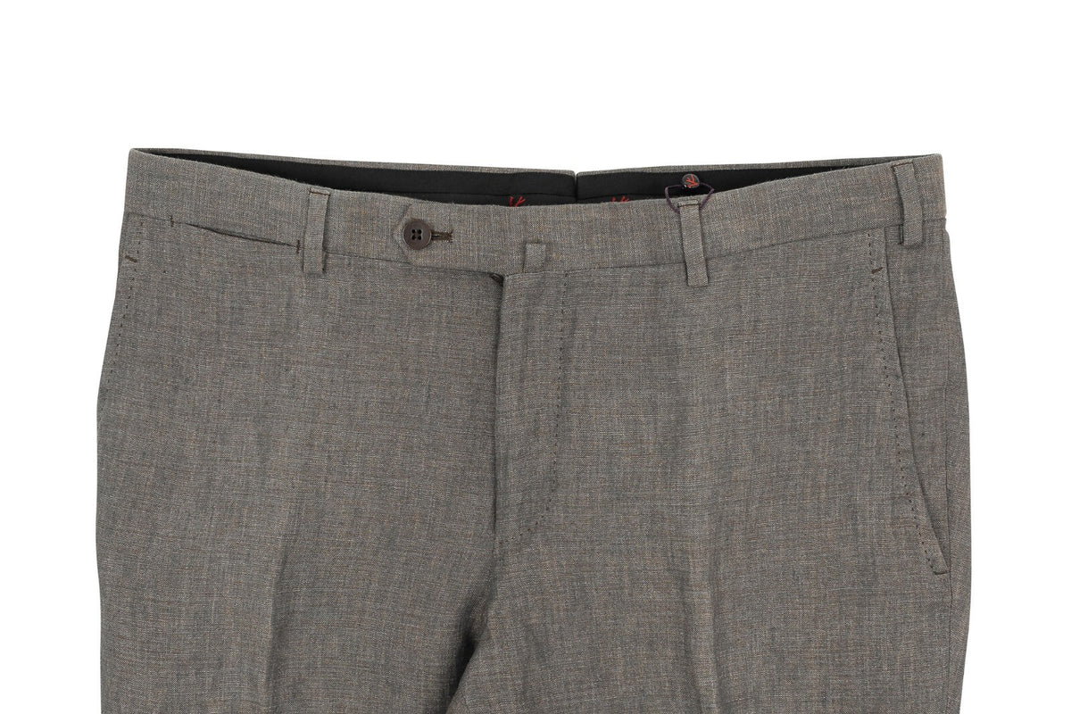 1250$ ISAIA NAPOLI Gray & Brown Hand-Sewn Dress Pant 100% Linen 34 US / 50 EU