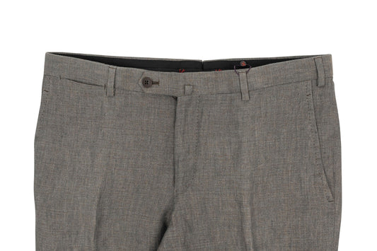 1250$ ISAIA NAPOLI Gray & Brown Hand-Sewn Dress Pant 100% Linen 34 US / 50 EU