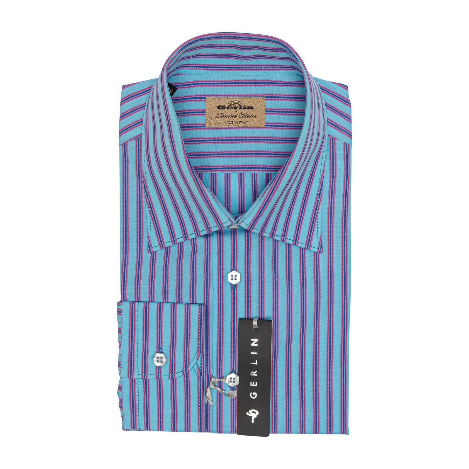 690$ LUXURY GERLIN Shirt Blue Striped T.MASON Cotton 16 - 41 1F ZILLI