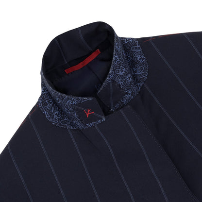 $6700 ISAIA "Gregorio" Dark Blue Suit Fine Wool Striped 42 US / 52 EU 8R