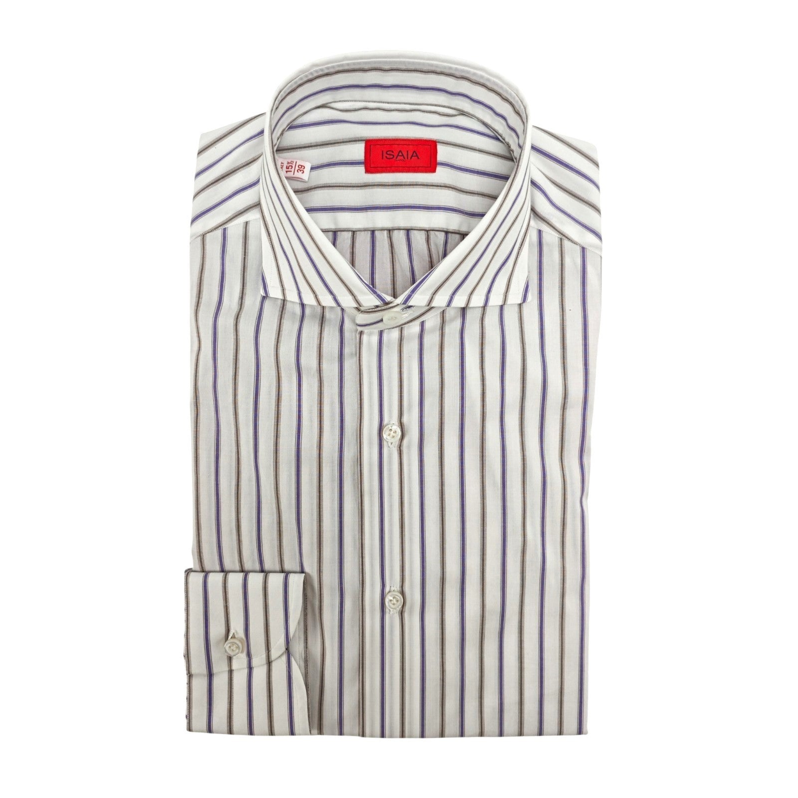 730$ ISAIA NAPOLI "Mix" Dress Shirt White - Violet Striped Fine Cotton 15.5 - 39