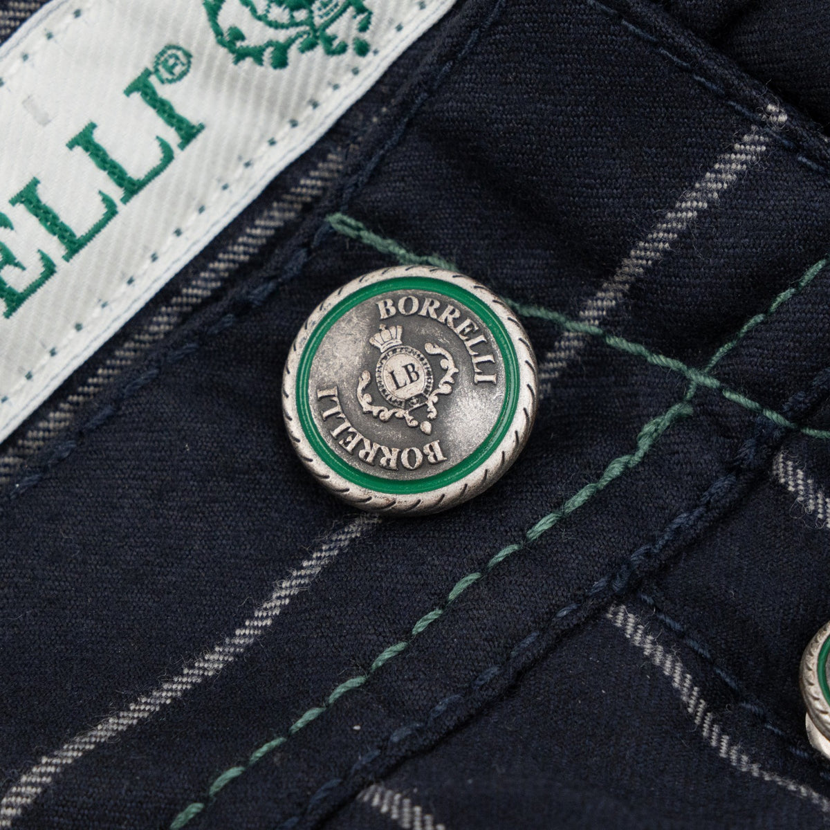 470$ LUIGI BORRELLI NAPOLI Blue Navy Striped 5 Pocket Pant Wool 34 US / 50 EU
